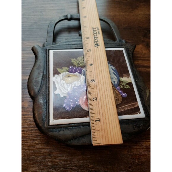 Vintage Cast Iron & Tile Trivet Cherry Made in Japan Teapot Fruit Still Life - Picture 6 of 11